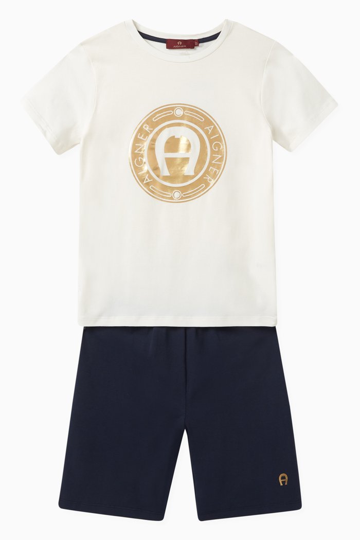 

Metallic Logo-print T-shirt & Shorts Set in Cotton-jersey, Gold