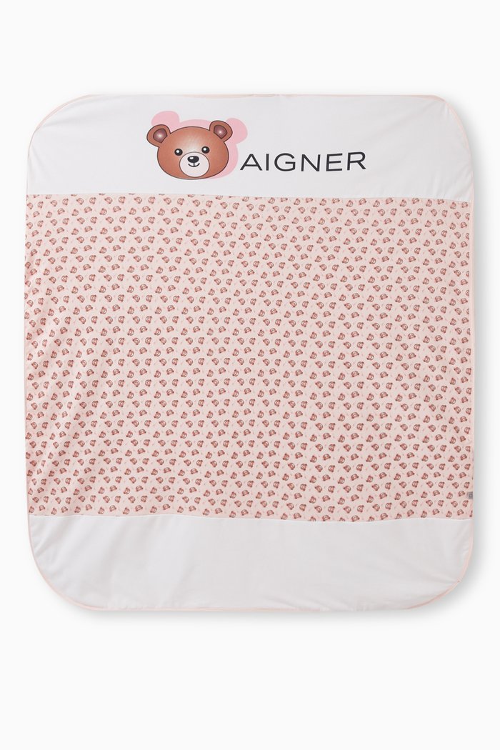 

Bear Logo Baby Blanket in Pima Cotton, Pink