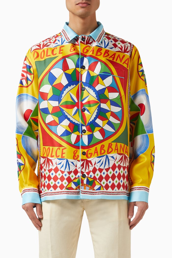 

Carretto Print Shirt in Silk Twill, Multicolour