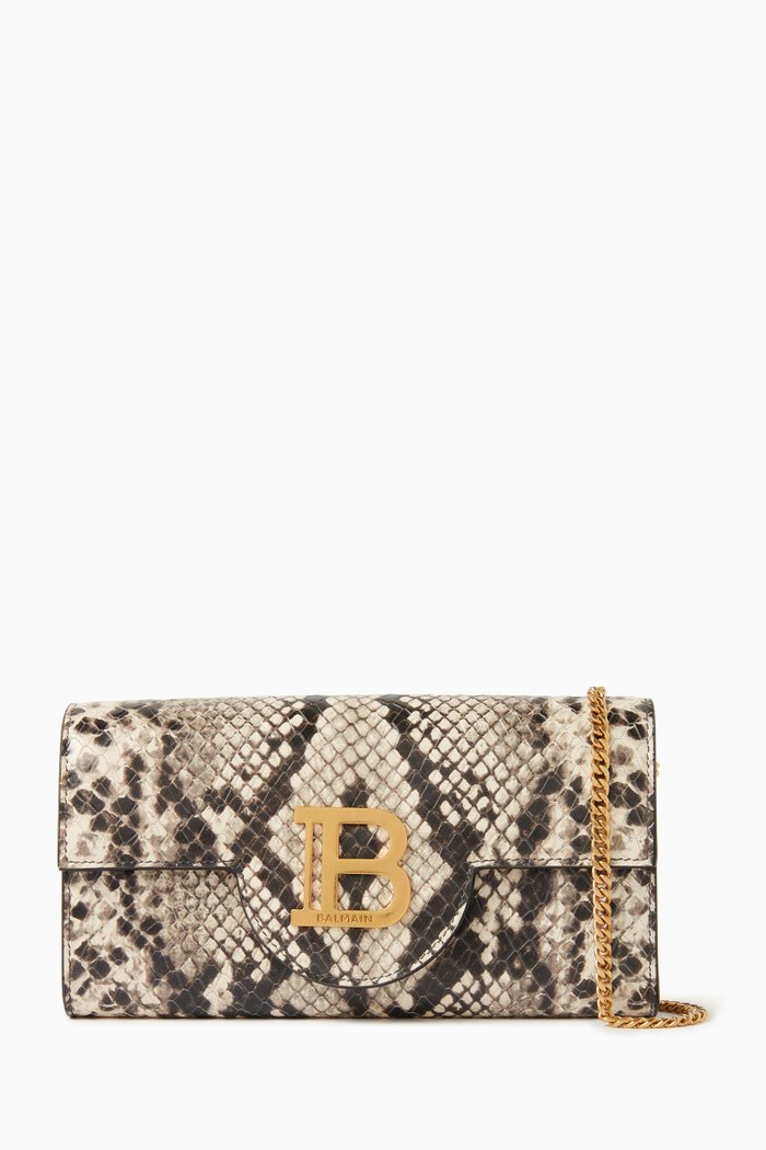 

B-Buzz Chain Wallet in Python-effect Calfskin, Grey