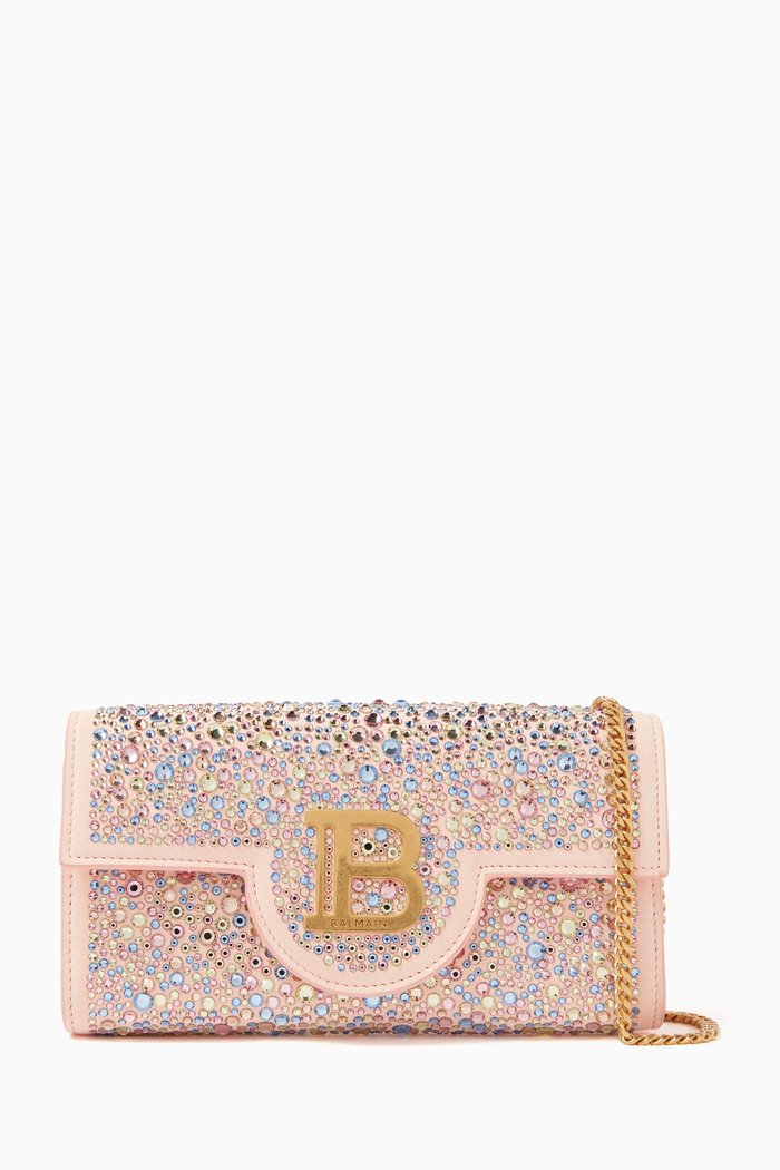 

B-Buzz Chain Wallet in Suede Leather, Pink