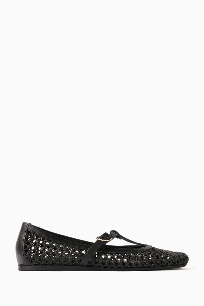 

Aerati Ballerina Flats in Raffia & Leather, Black