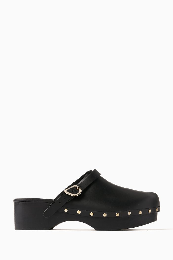 

Classic Closed Clog Mules in Leather, Black
