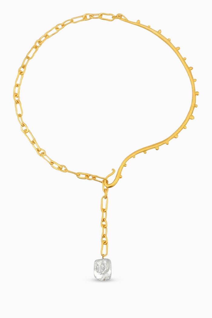 

Thalia Lariat Necklace in 18kt Gold-plated Brass, White