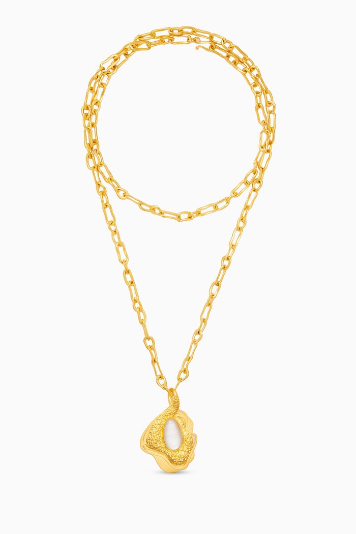 

Selene Resin Pendant Necklace in 18kt Gold-plated Brass, White