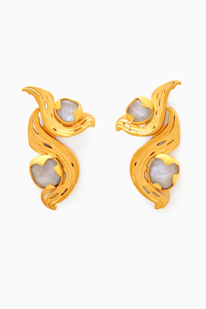 

Interchangeable Meteorite Earrings in 18kt Gold-plated Brass, White
