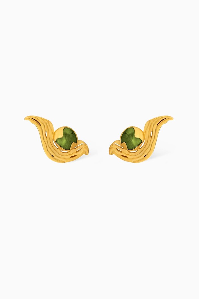 

Mini Meteorite Earrings in 18kt Gold-plated Brass, Green