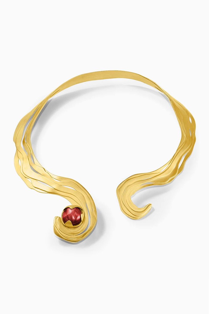 

Sandstone Collar Necklace in 18kt Gold-plated Brass, Red