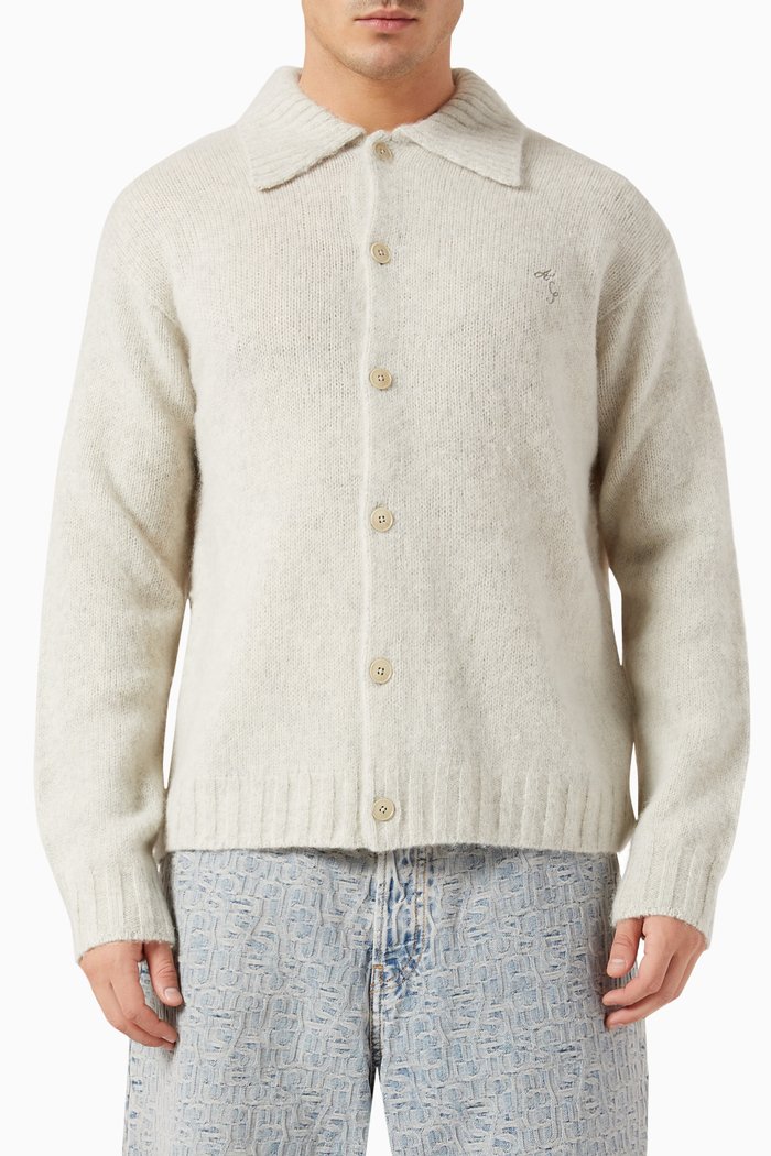 Button-up Cardigan in Wool, Grey