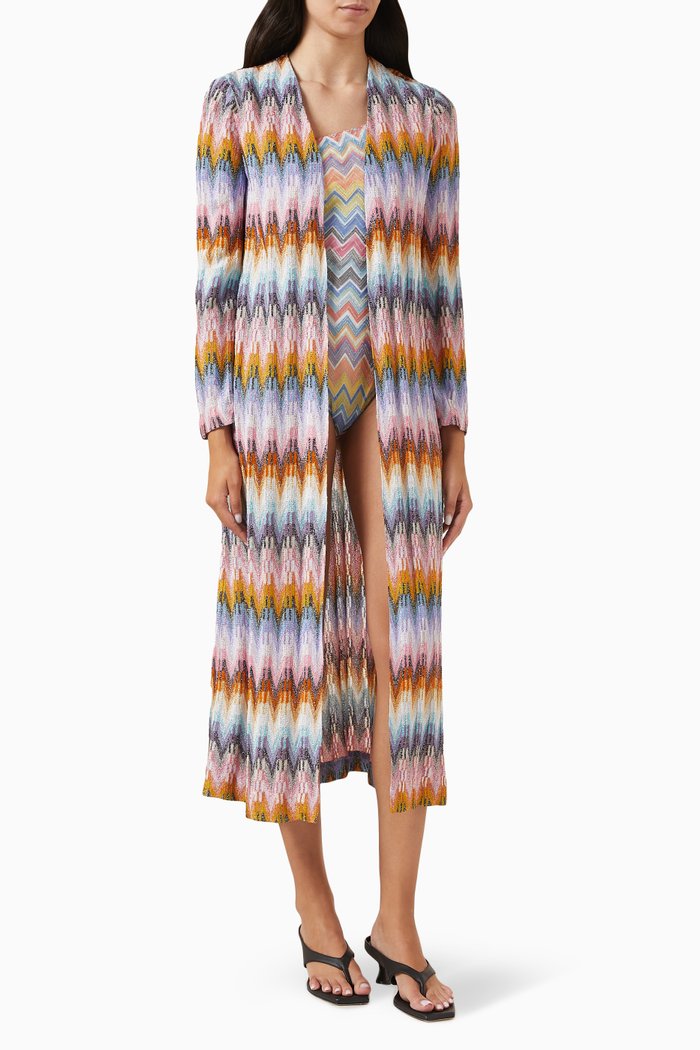 

Long Zigzag Cardigan in Viscose-knit, Multicolour