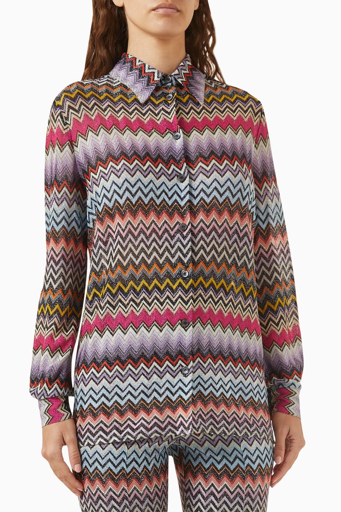 

Chevron-patterned Shirt in Viscose-knit, Black