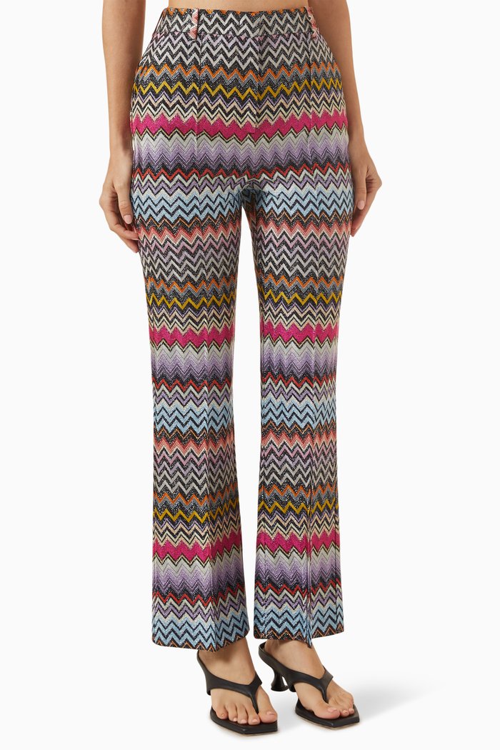 

Chevron Knit Pants in Viscose Blend, Black