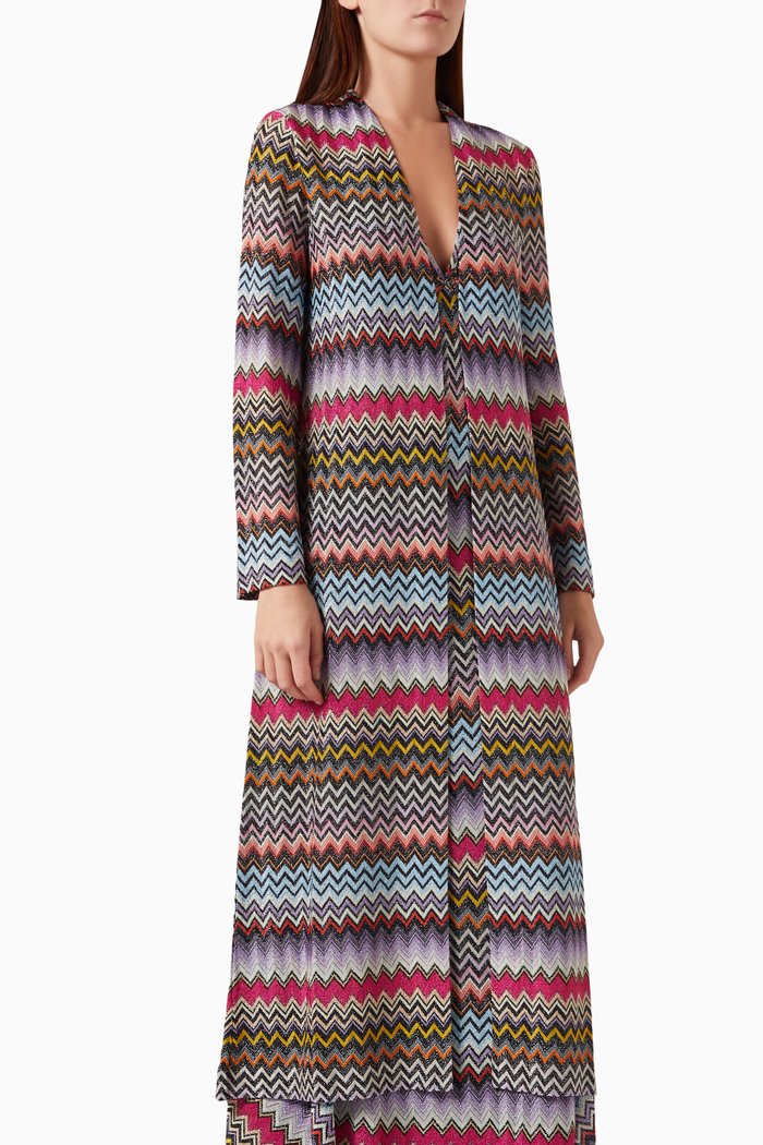 

Chevron Long Cardigan in Viscose-lurex Knit, Black