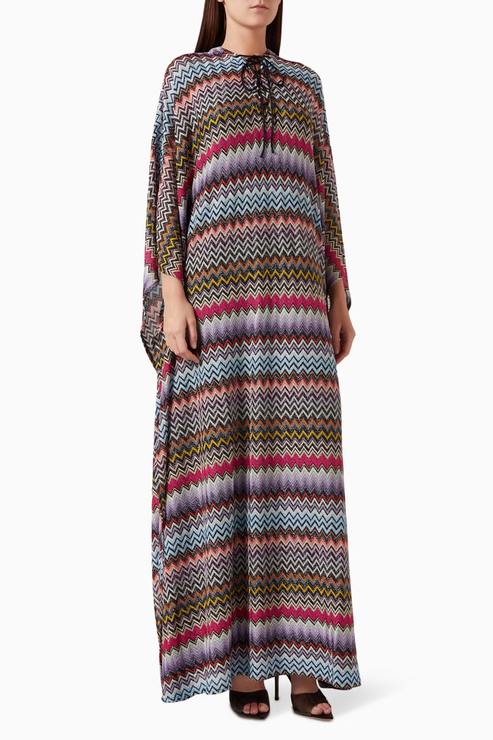 

Chevron Lace-up Kaftan in Viscose Blend, Black