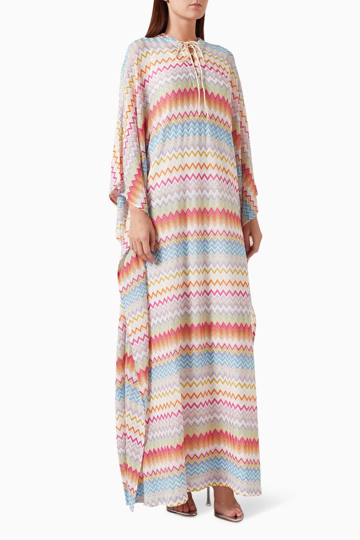 

Chevron Lace-up Kaftan in Viscose Blend, White