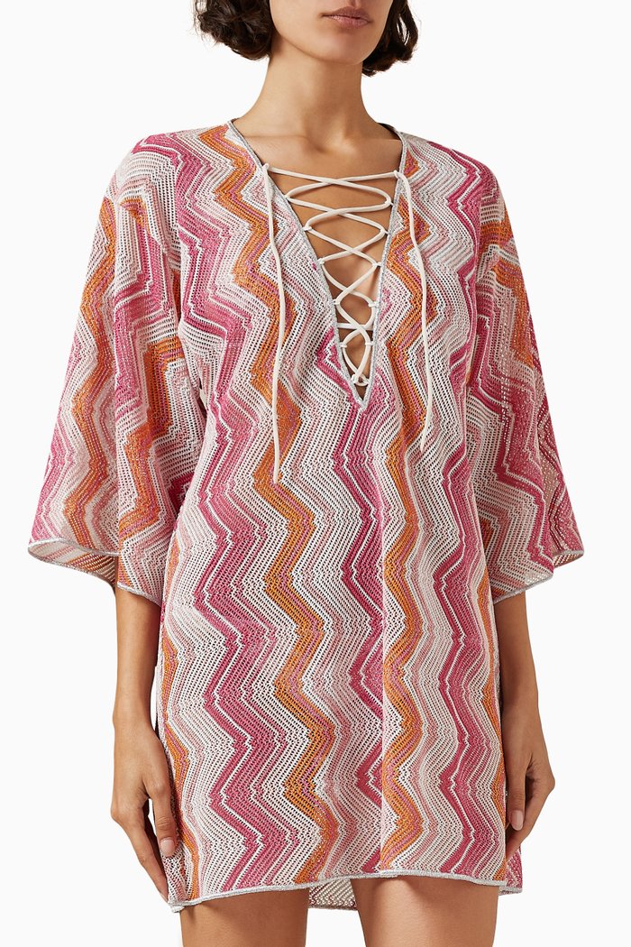 

Lace-up Mini Kaftan in Viscose-blend, Pink