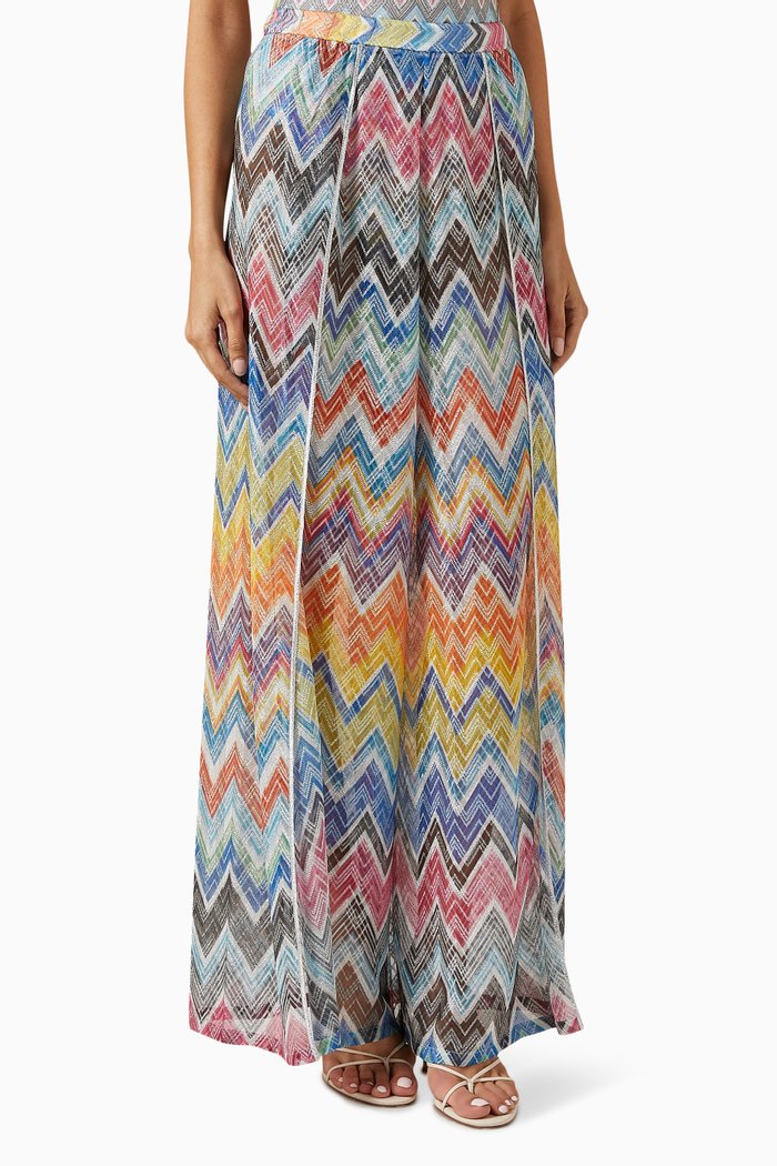 

Zigzag-motif Wide-leg Pants in Viscose-blend, Blue