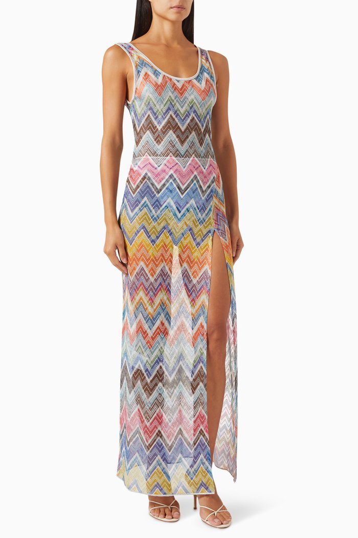 

Zig-zag Cover-up Maxi Dress in Lurex-knit, Blue