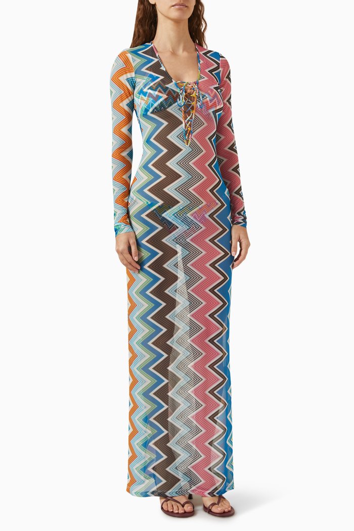 

Chevron Lace-up Cover-up Dress in Stretch Nylon, Blue