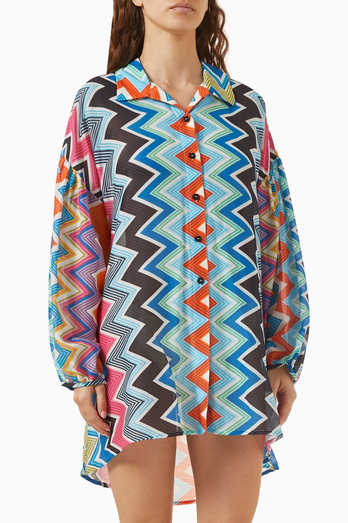 

Oversized Zigzag Shirt in Cotton-silk, Blue