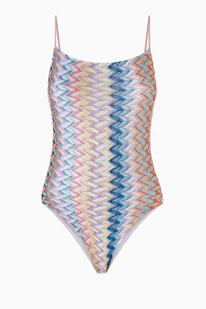 

One-piece Chevron Swimsuit in Lamé, Multicolour