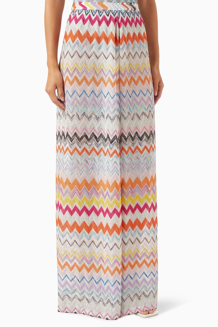 

Zig-zag Wide-leg Pants in Lurex-knit, White