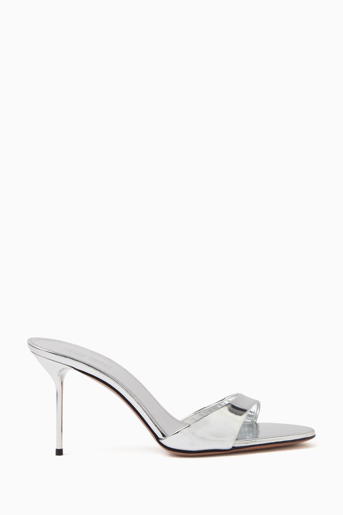Lidia 70 Mule Sandals in Mirror Leather, Silver