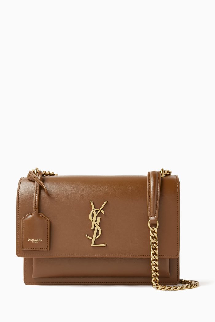

Medium Sunset Shoulder Bag in Smooth Leather, Brown