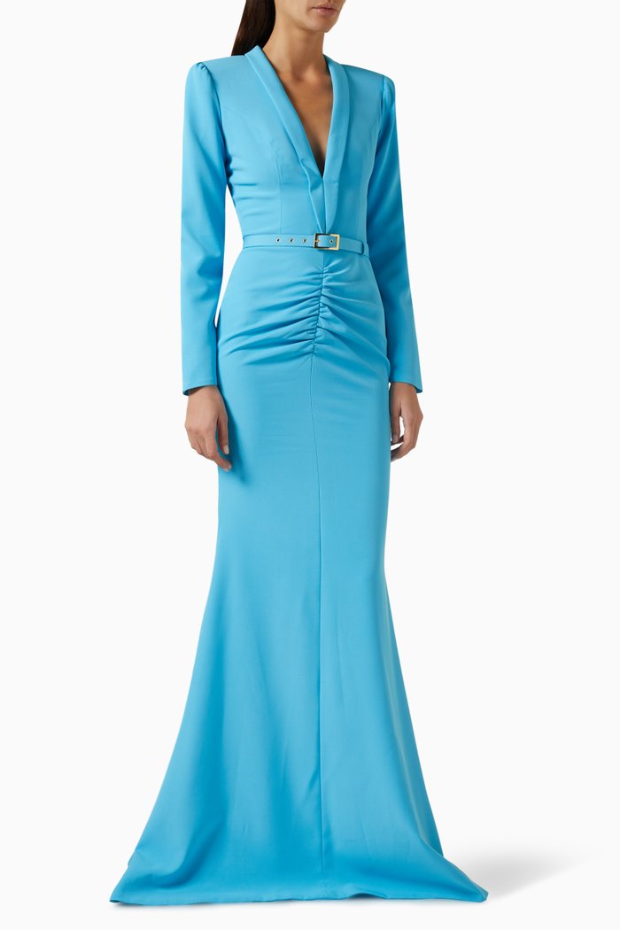 

Huda V-neck Maxi Dress in Crêpe, Blue