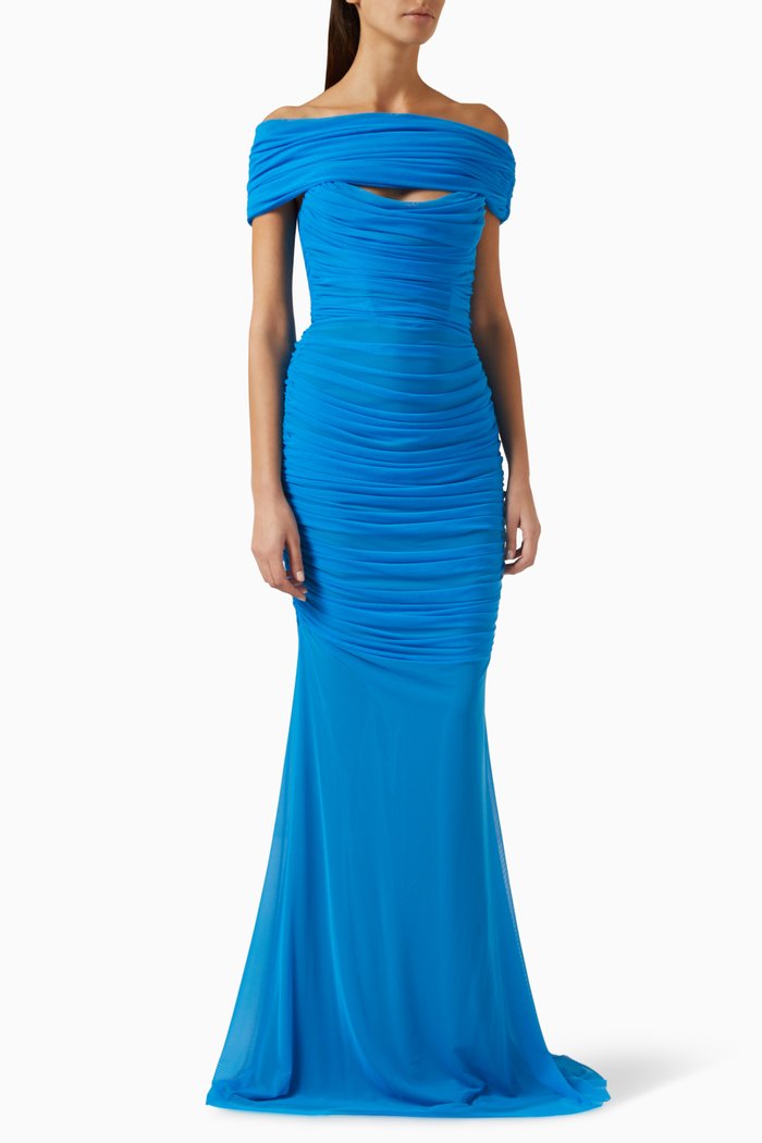 

Rima Off-Shoulder Dress in Mikado, Blue