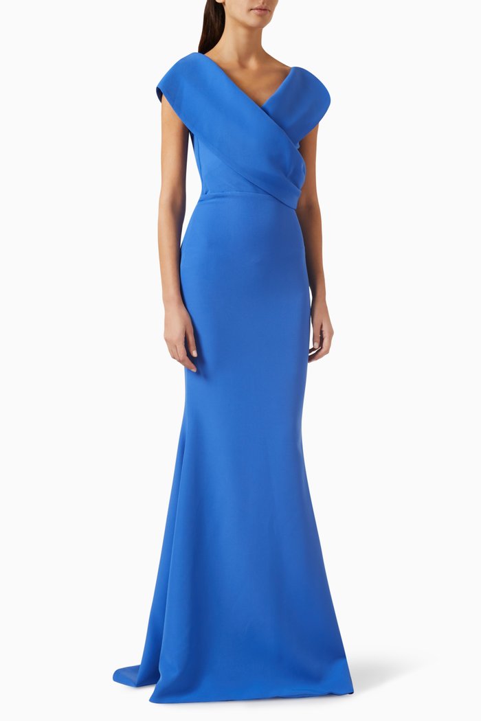 Kavya Maxi Gown in Crêpe, Blue