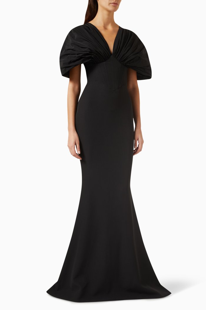 

Dina Maxi Dress in Crêpe and Taffeta, Black