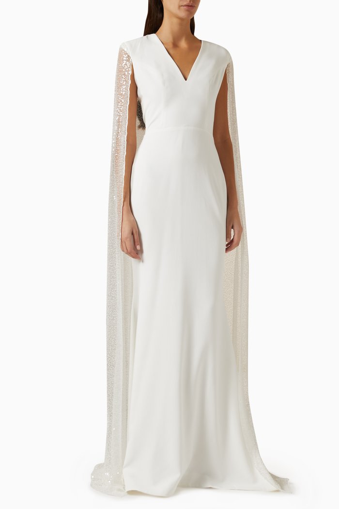 

Myra Sequinned Cape Gown, Neutral