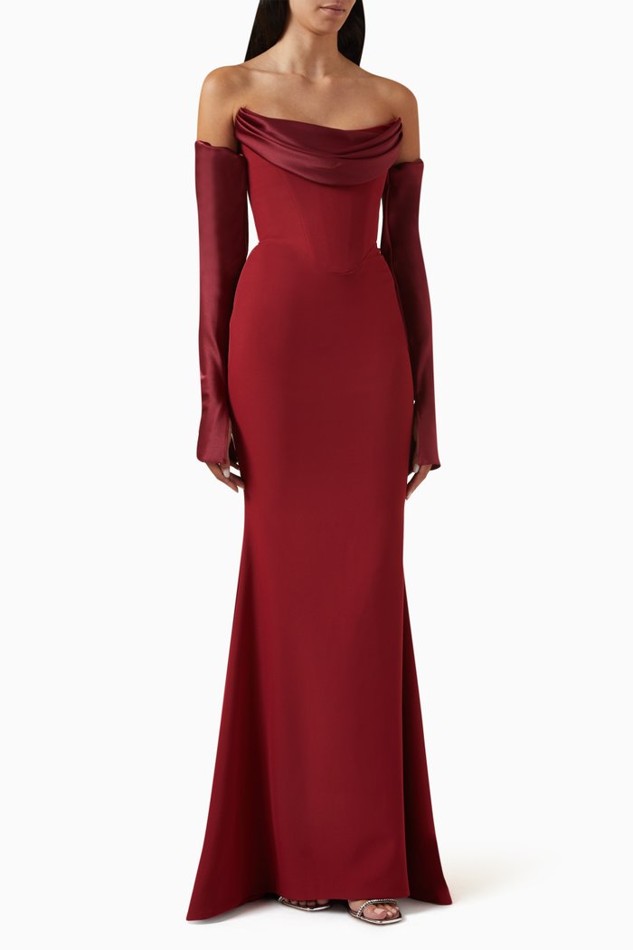 

Raven Off-the-Shoulders Gown in Crêpe, Red