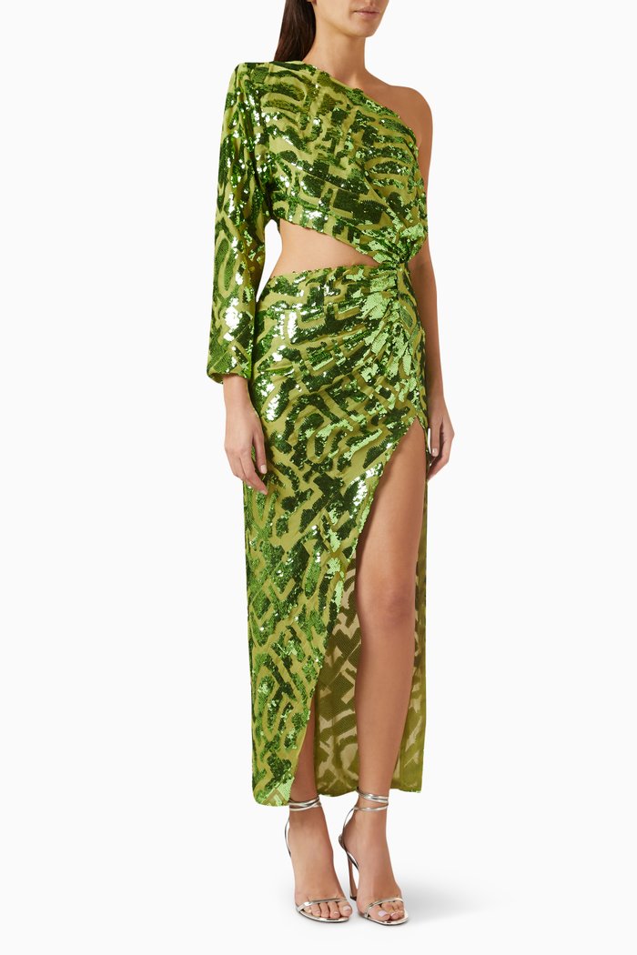 

One-Shoulder Maxi Dress, Green