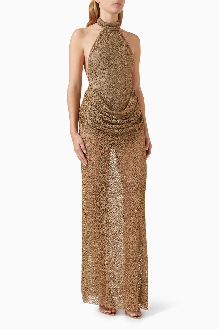 

Halter-neck Maxi Dress in Crochet, Neutral