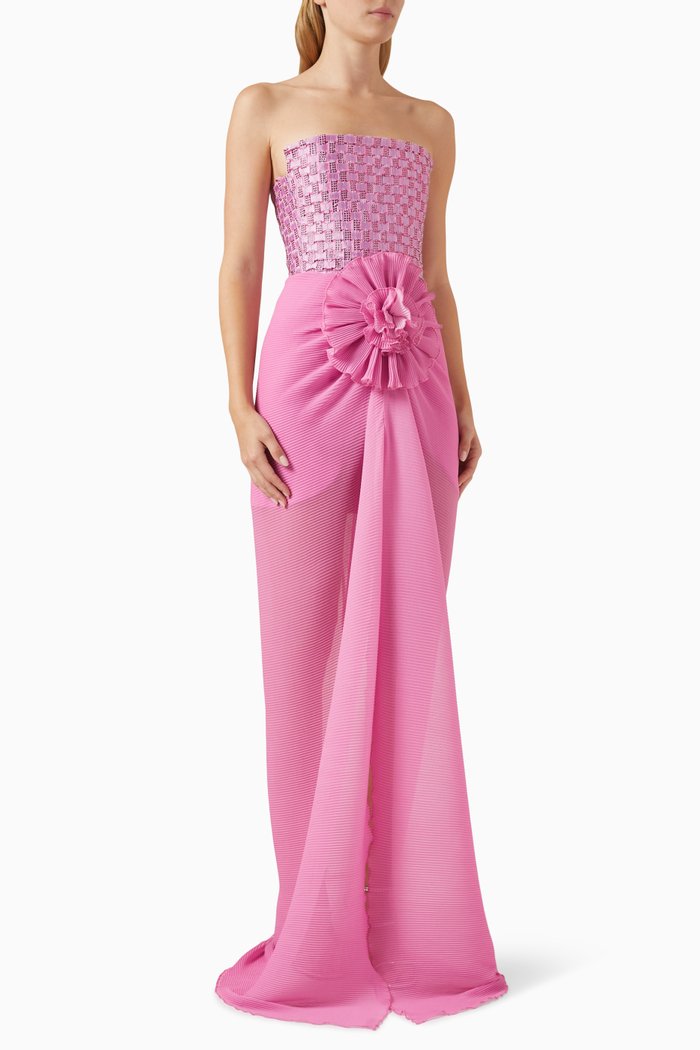 

Strapless Maxi Dress in Cotton-blend, Pink