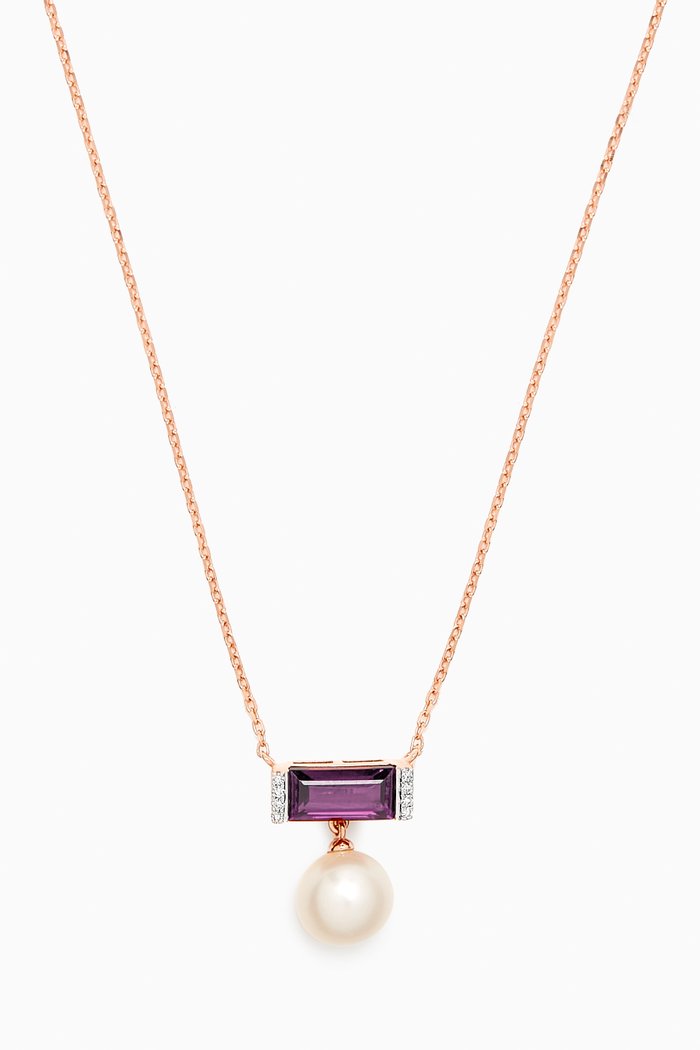 

Kiku Sparkle Pearl Gemstone, Purple Amethyst & Diamond Necklace in 18kt Rose Gold