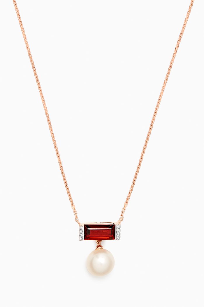 

Kiku Sparkle Diamond, Pearl Gemstone & Red Garnet Necklace in 18kt Rose Gold