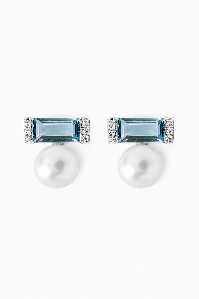 

Kiku Sparkle Diamond, Blue Topaz & Pearl Earrings in 18k White Gold