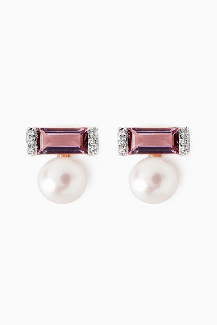 

Kiku Sparkle Diamond, Amethyst & Pearl Earrings in 18k Rose Gold, Purple