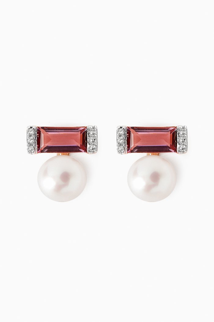 

Kiku Sparkle Diamond, Red Garnet & Pearl Earrings in 18kt Rose Gold