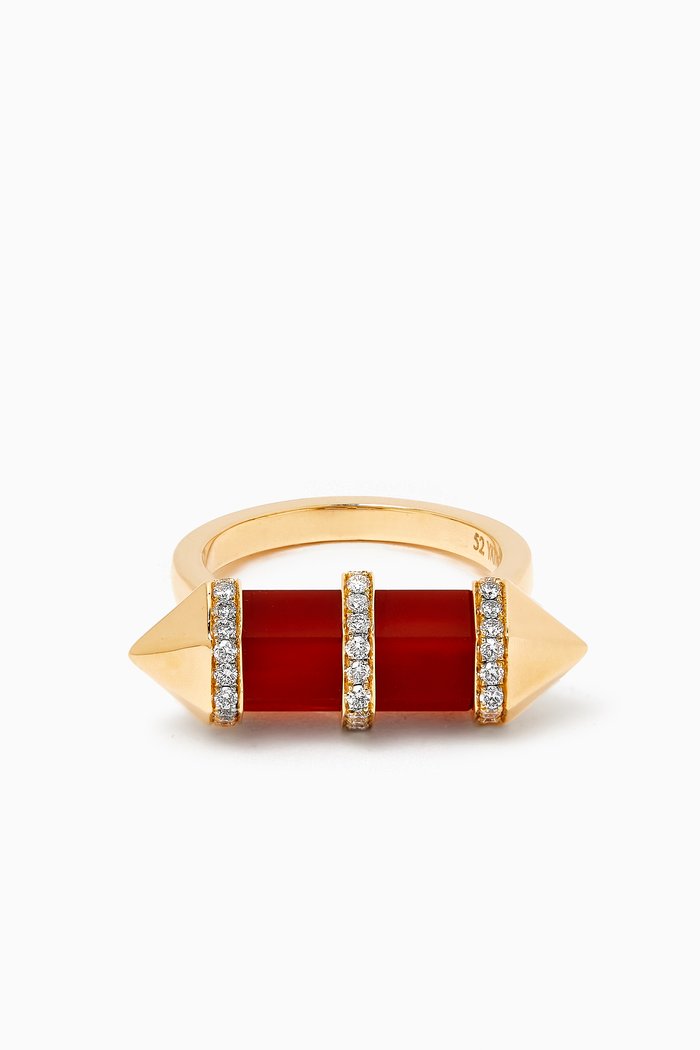 

Chakra Medium Carnelian & Diamond Ring in 18kt Gold, Red