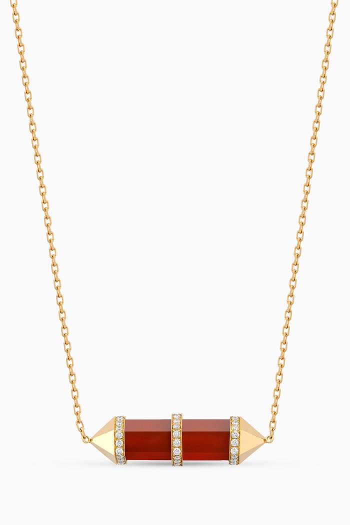 

Chakra Small Carnelian & Diamond Pendant Necklace in 18kt Gold, Red