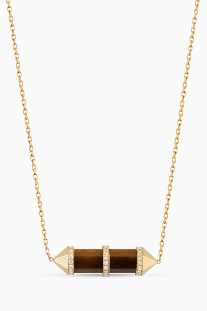 

Chakra Small Tiger's Eye & Diamond Pendant Necklace in 18kt Gold, Brown