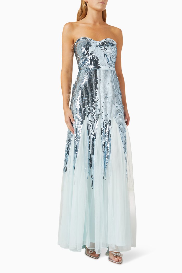 

Sequin-embellished Gown in Mesh, Blue