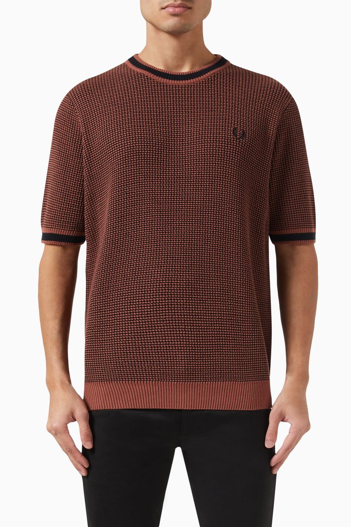

Textured Logo T-shirt in Cotton Knit, Brown