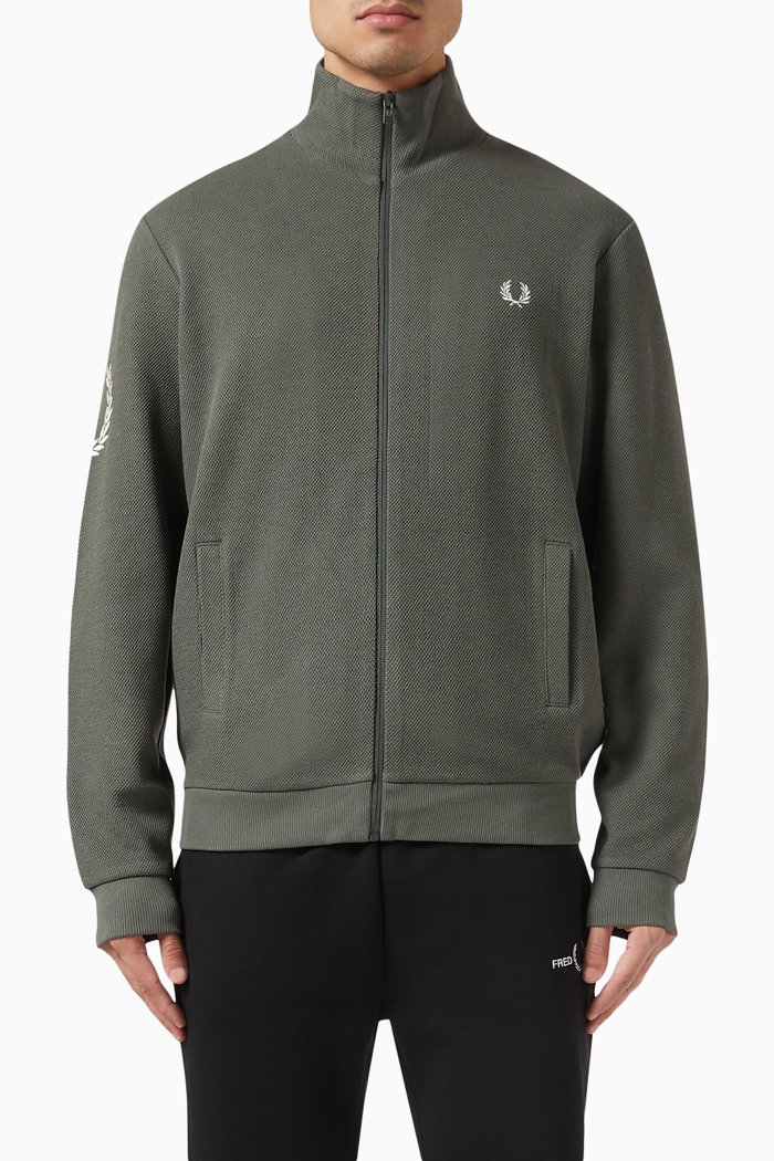 

Laurel Wreath Sleeve Track Jacket in Cotton Blend Twill, Green