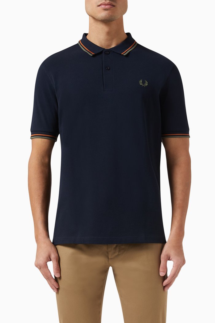 

Twin Tipped Logo Polo Shirt in Cotton Piqué, Blue