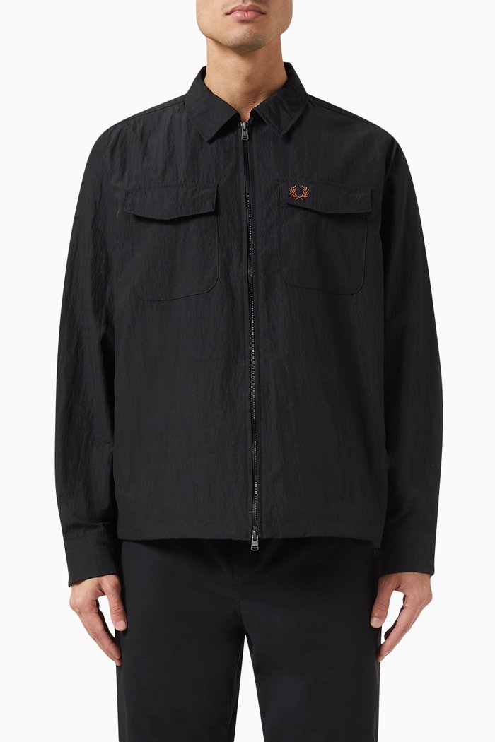 

Logo Overshirt in Crinkle Nylon Blend, Black